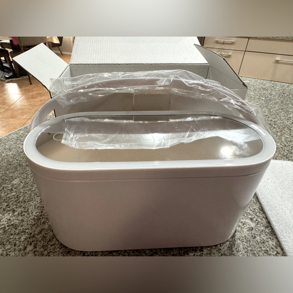 Sleek White Makeup Storage Bin/Lighted Makeup Mirror